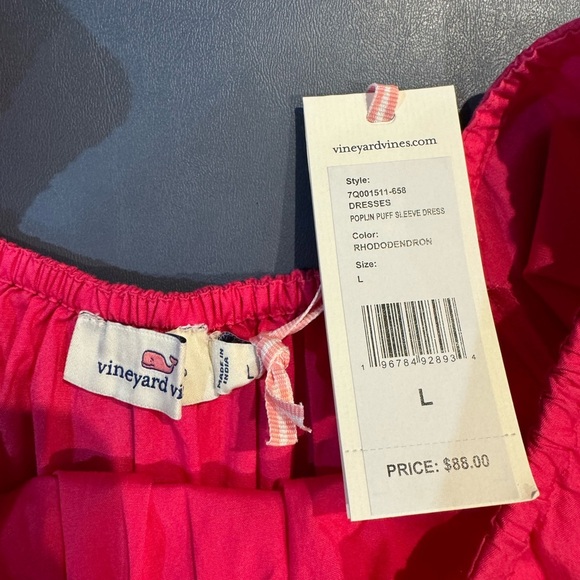 NWT Vineyard Vines Girls Pink Poplin Puff-Sleeve Dress Rhododendron Size Large - Picture 5 of 9